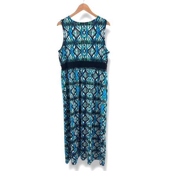 Elementz Blue Green Watercolor Print Sleeveless Maxi Dress Size 1X 16 Plus Size - Picture 9 of 9